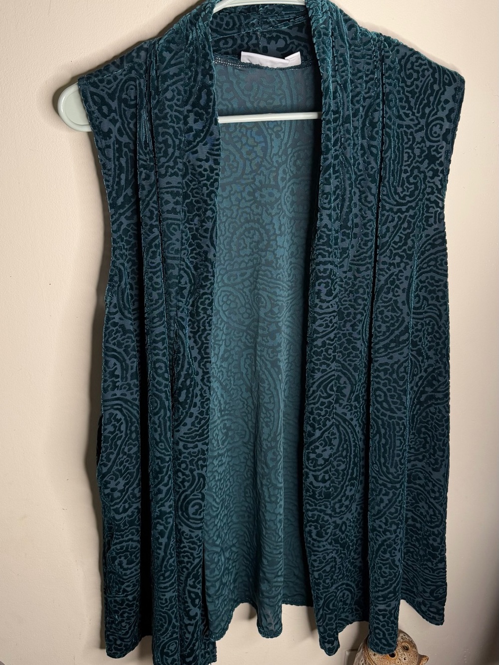 Susan Graver Teal Patterned Open Front Cardigan - Picture 2 of 4